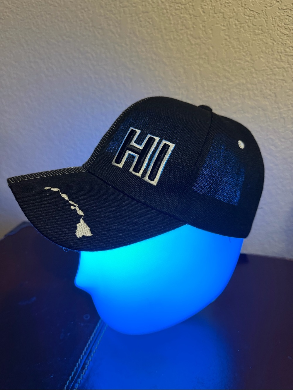 Black Trucker Hat with 'HAWAII' Embroidery by Island Crew Hawaii - Picture 2 of 5